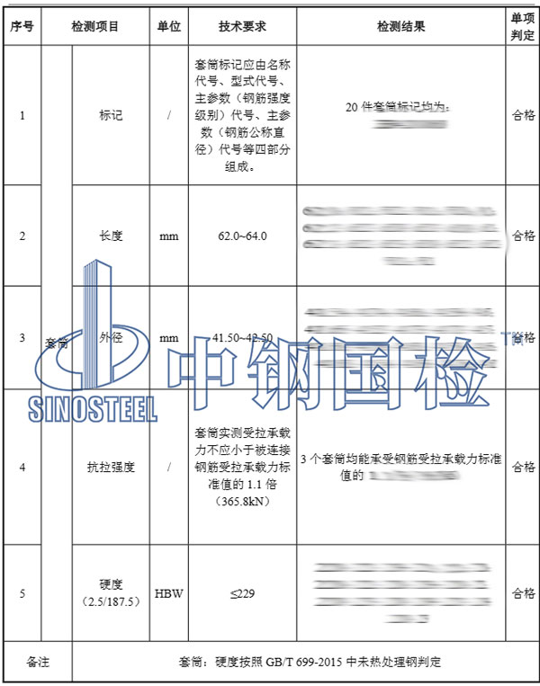 直螺紋套筒檢測項目結(jié)果