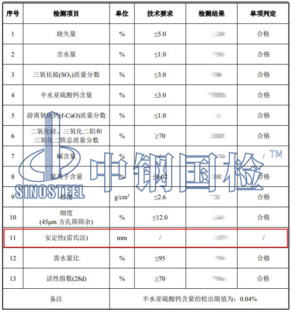 粉煤灰安定性檢測(cè)項(xiàng)目結(jié)果