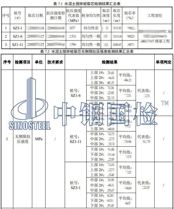 水泥攪拌樁檢測項目結(jié)果