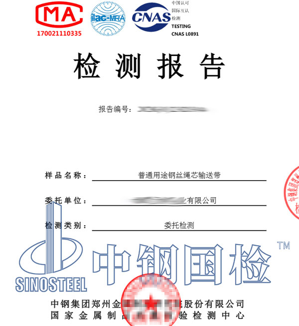 鋼絲繩芯輸送帶檢測(cè)報(bào)告