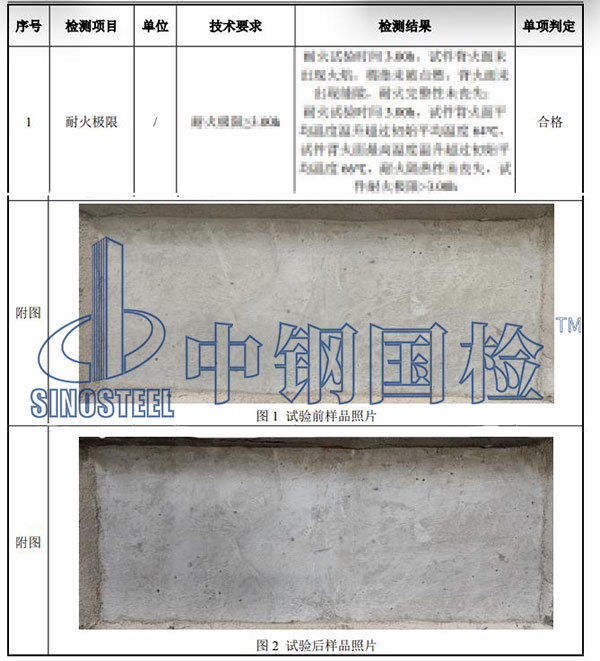 構(gòu)件耐火檢測(cè)項(xiàng)目結(jié)果